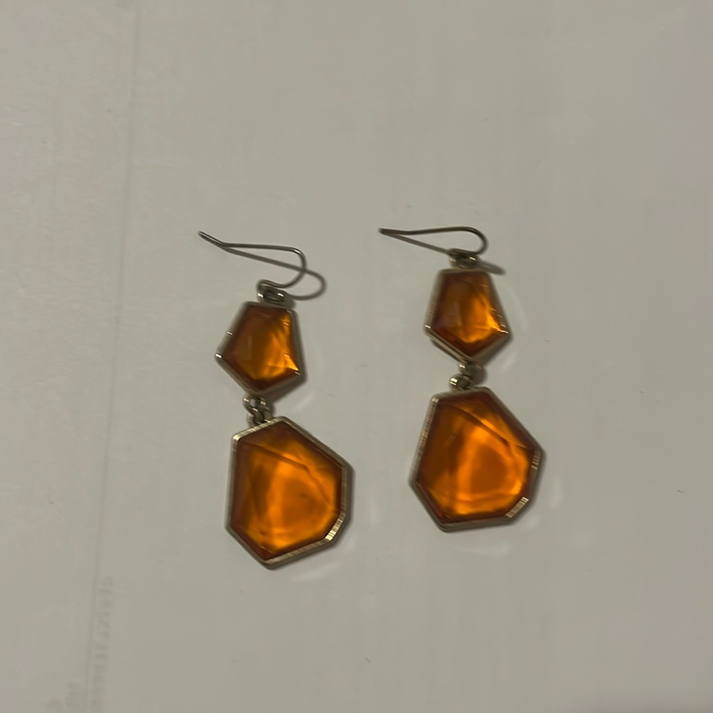 Gold town and orange stone drop earrings